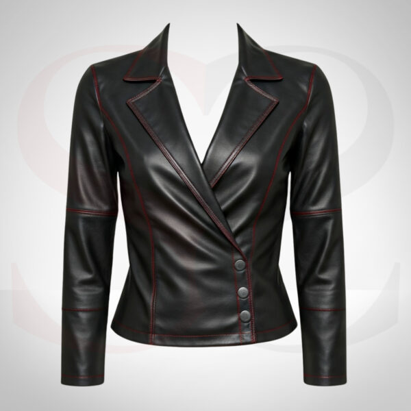 Leather Fitted Wrap Top Blazer