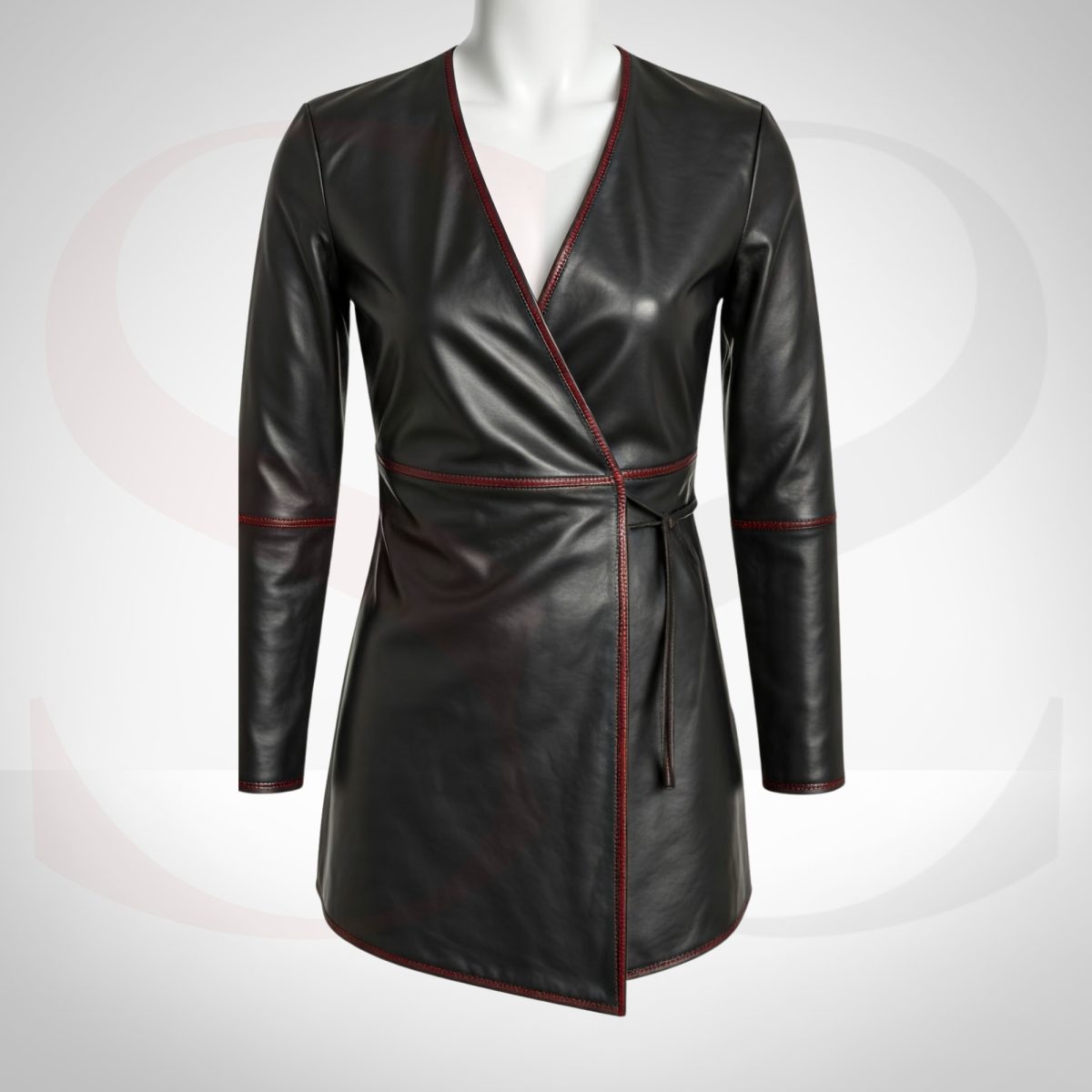 Leather Wrap Dress With Red Stitch