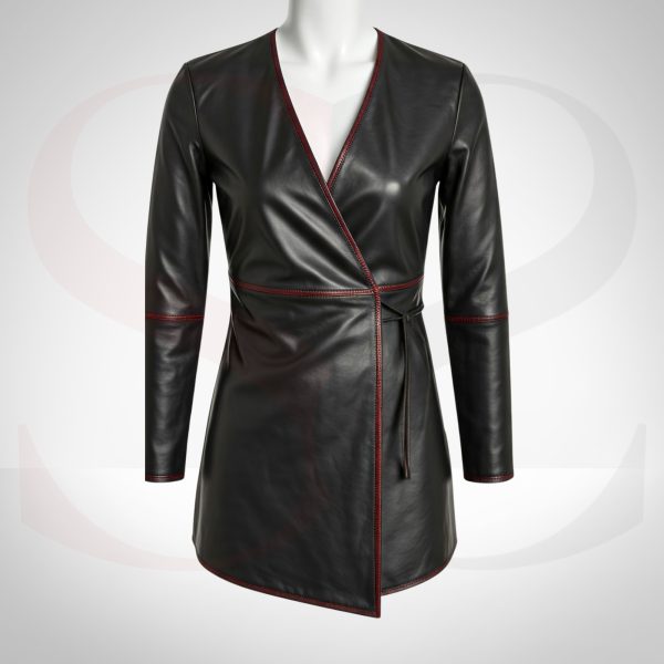 Leather Wrap Dress With Red Stitch