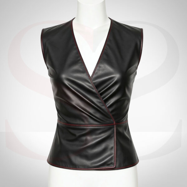 Leather Wrap Top With Red Stitch