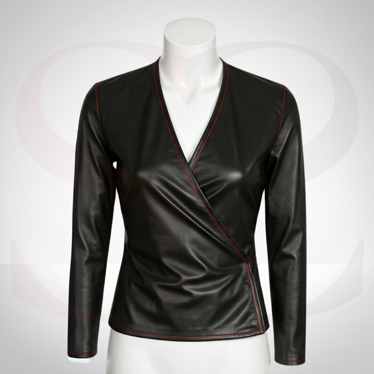 Long Sleeve Leather Wrap Top