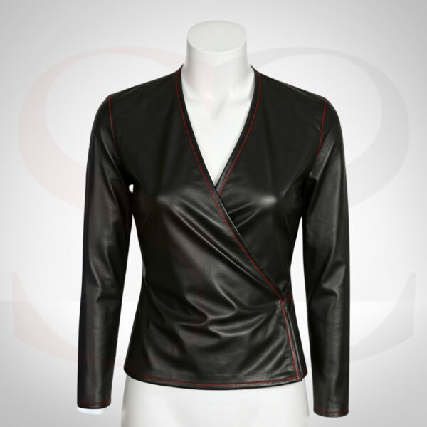Long Sleeve Leather Wrap Top