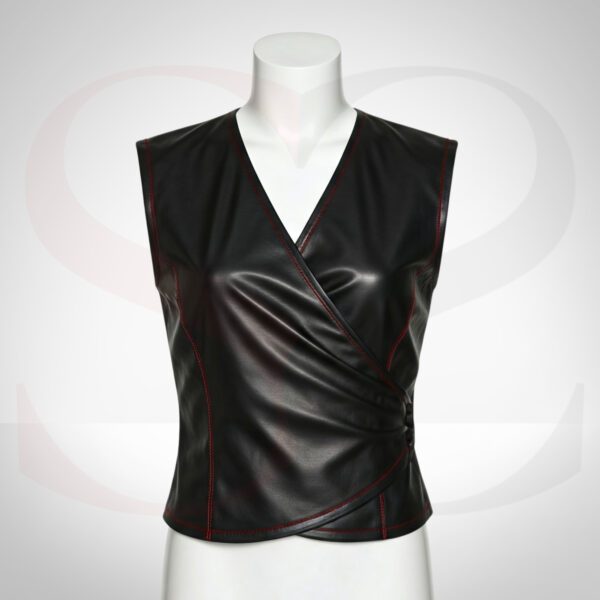 Luxury Black Leather Wrap Top