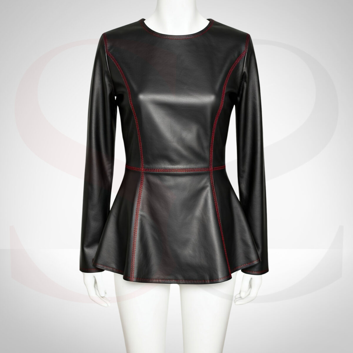 Matte Black Leather Peplum Top