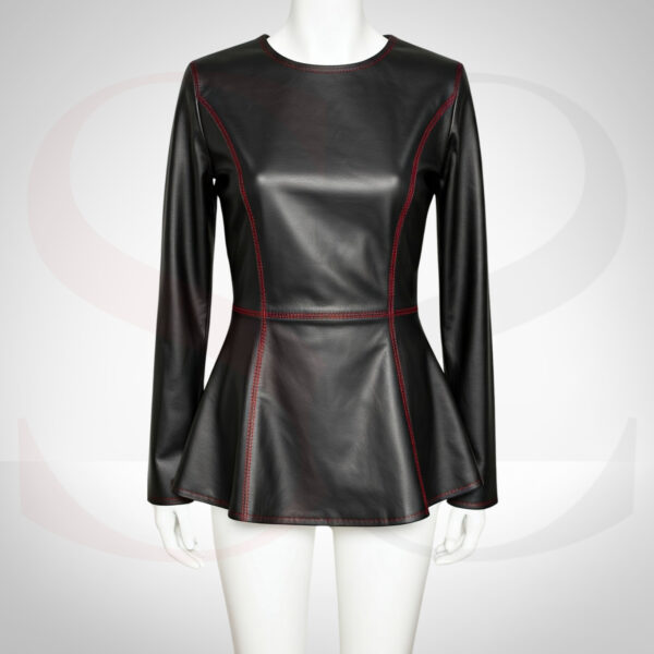 Matte Black Leather Peplum Top