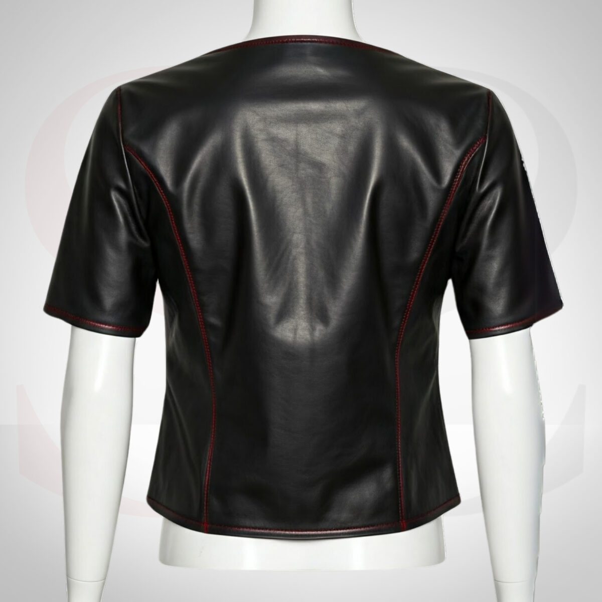 Short Sleeve Leather Wrap Top