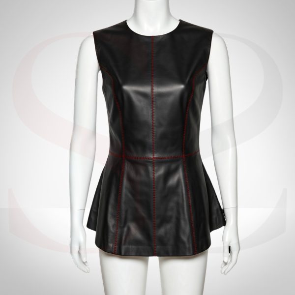 Sleeveless Leather Peplum Top
