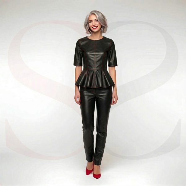 Streetwear Leather Peplum Top Modal Front View