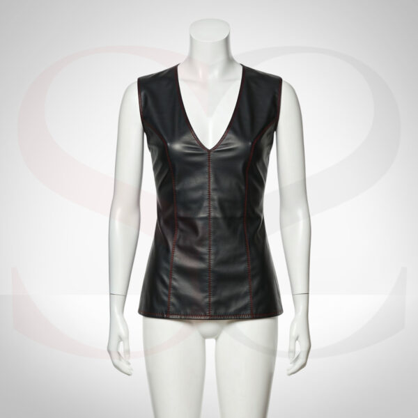 Stylish Black Leather V Neck Top