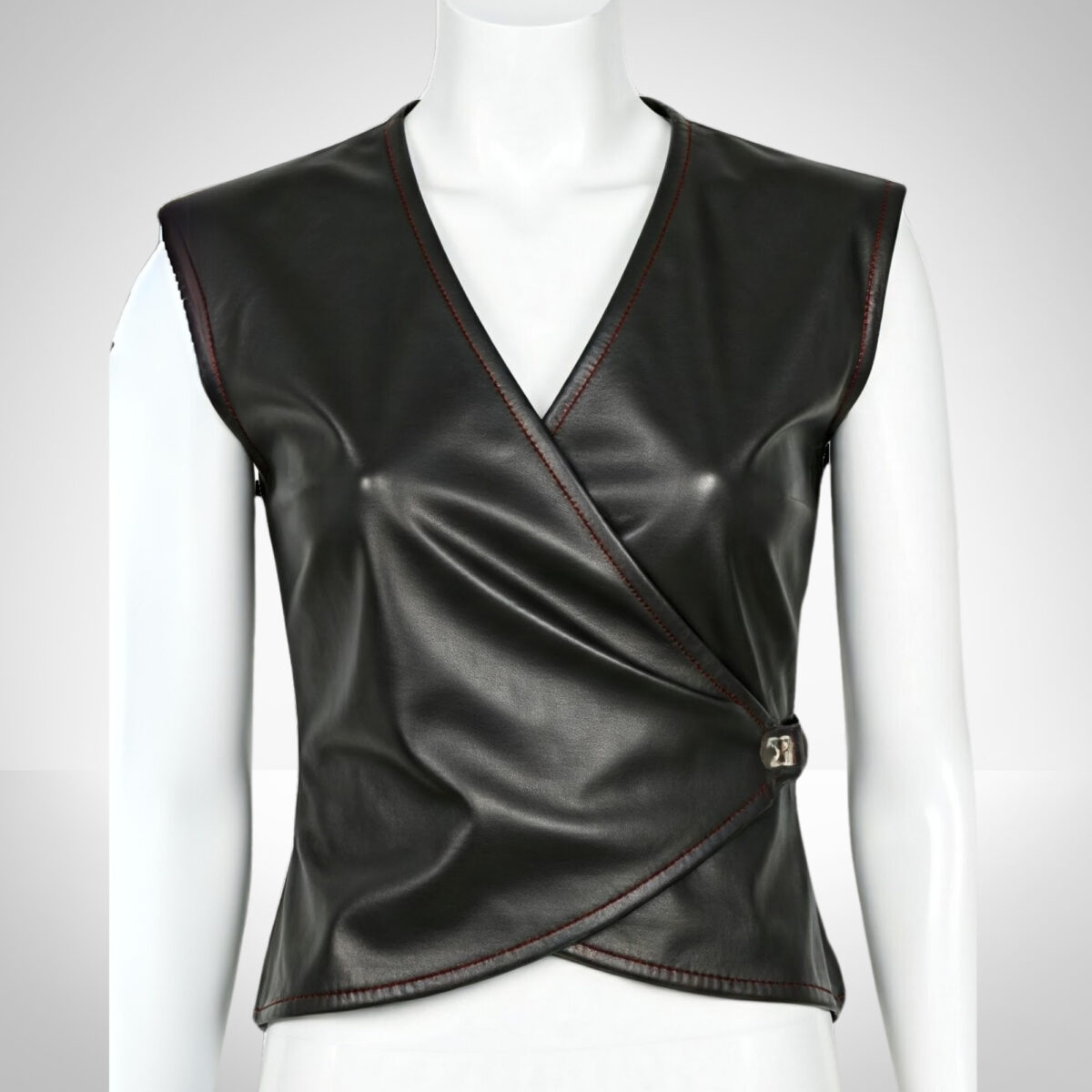 Stylish Black Leather Wrap Top