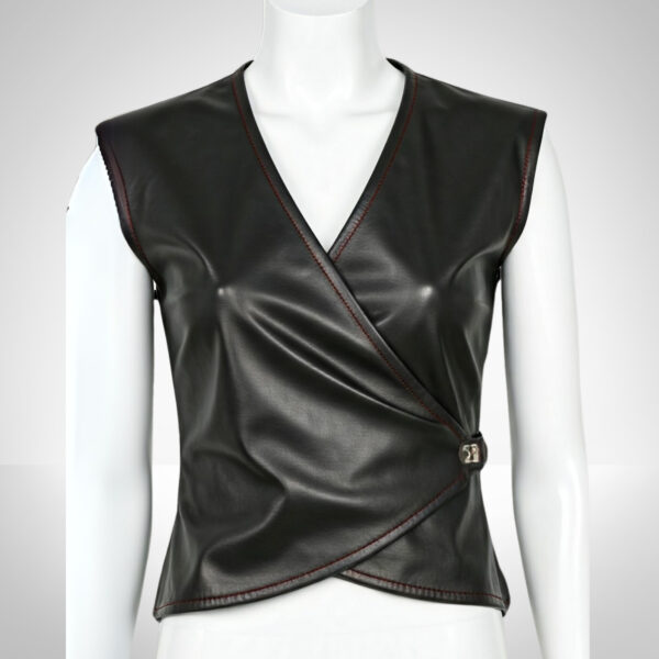 Stylish Black Leather Wrap Top