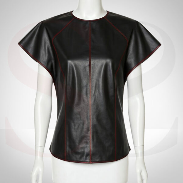 Stylish Leather Cap Sleeve Top