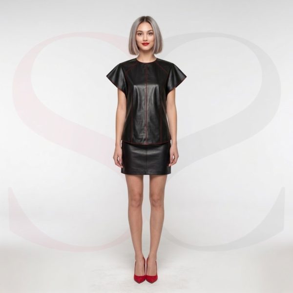 Stylish Leather Cap Sleeve Top