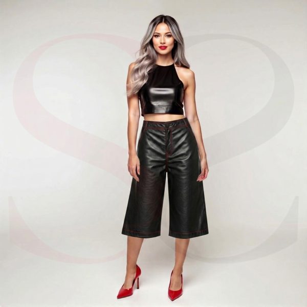 Stylish Leather Culottes Shorts