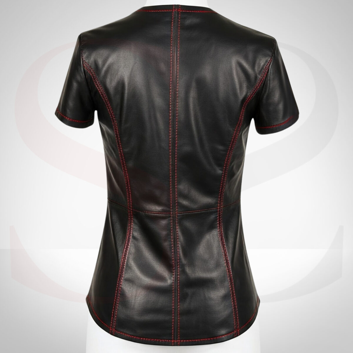 Womens Leather Round Neck T Shirt