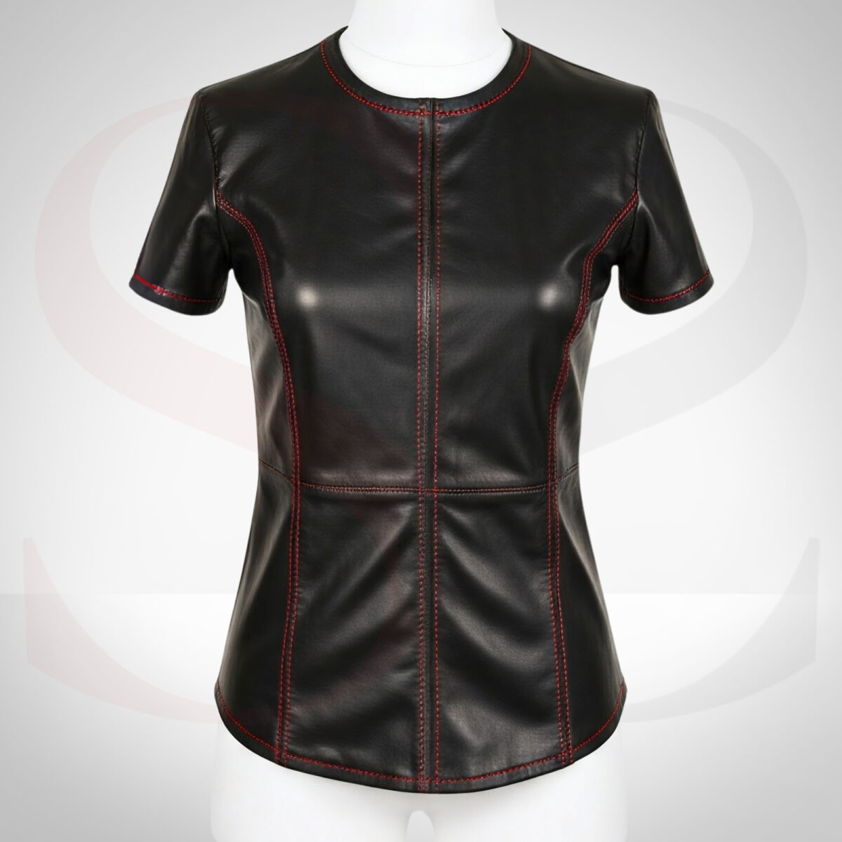 Womens Leather Round Neck T Shirt