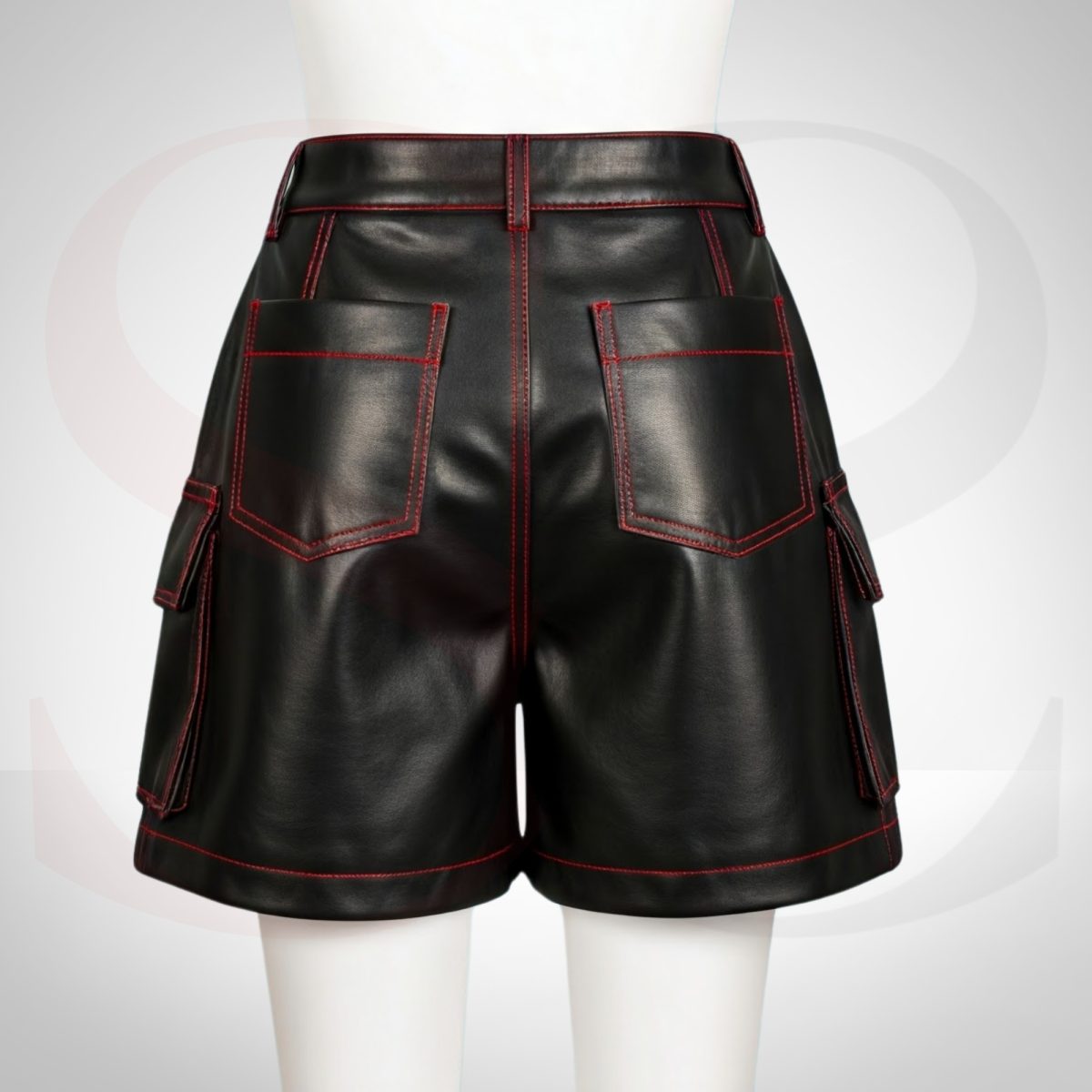 Matte Black Leather Cargo Shorts