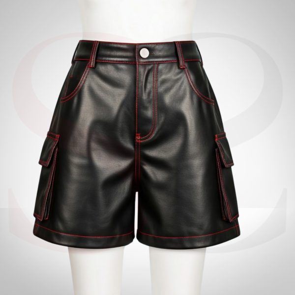 Matte Black Leather Cargo Shorts
