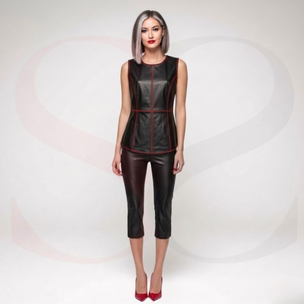 Sleek Design Tank Top Blouse Featuring Red Stitch Modal Front View